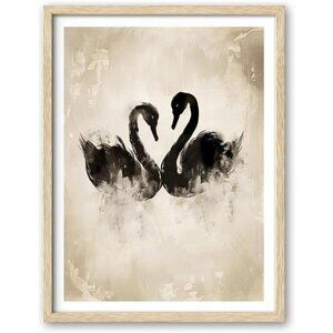 Swan Framed Wall Art 12x16 Oak Wood Print Cottagecore Kids Room Home Decor